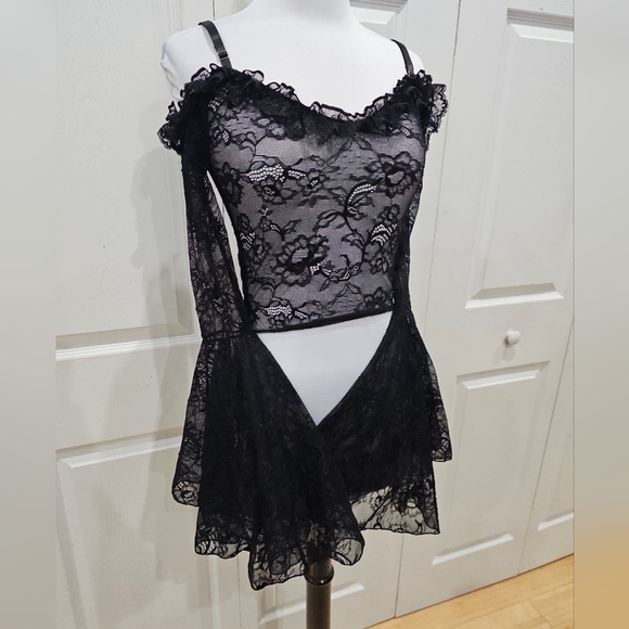 Dolls Kill Widow Gothic With Grace Black Mesh Lace Cropped Sheer Top S - Picture 11 of 12